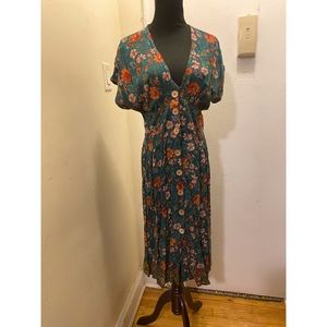 Teal Green Boho Button Down Dress from Urban Outfitters